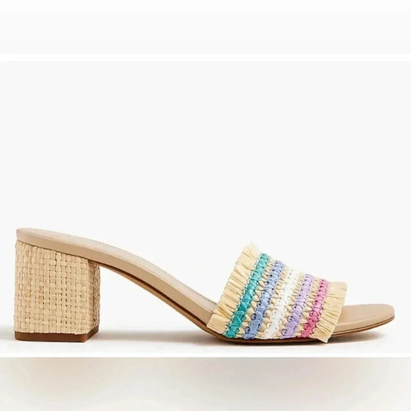 J.Crew Rainbow Raffia Woven mule heels 8 - Picture 2 of 8